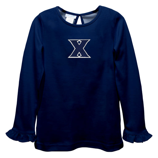 Xavier University Musketeers Embroidered Navy Knit Long Sleeve Girls Blouse