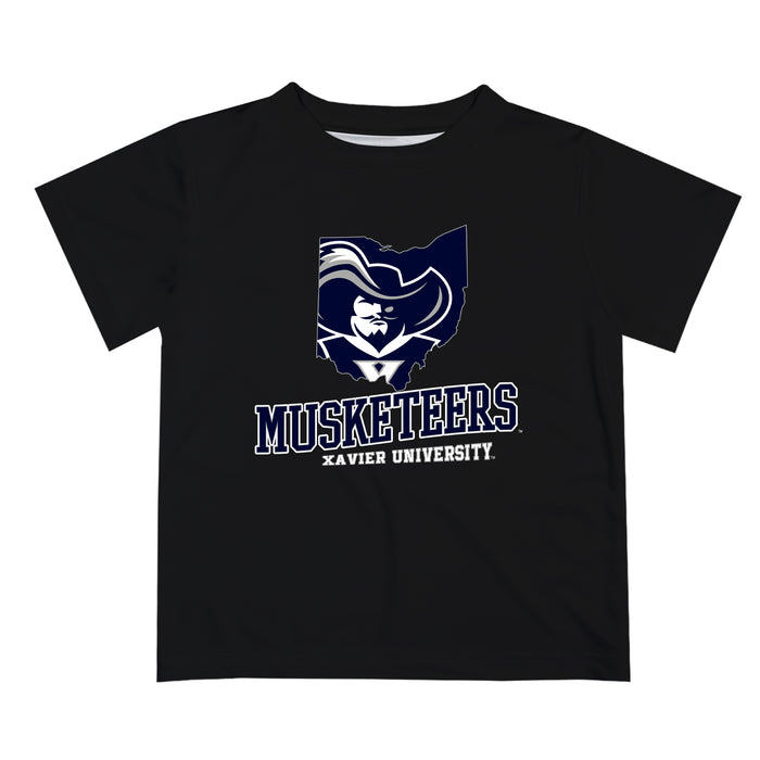 Xavier University Musketeers Vive La Fete State Map Black Short Sleeve Tee Shirt