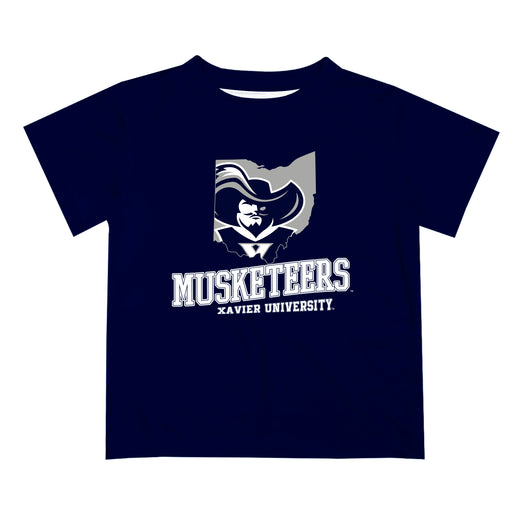 Xavier University Musketeers Vive La Fete State Map Blue Short Sleeve Tee Shirt