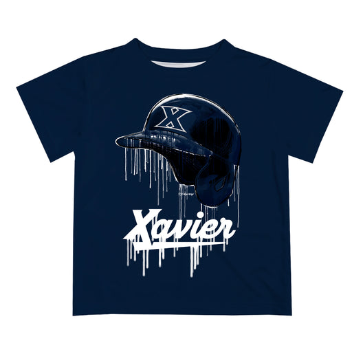 Xavier Musketeers Original Dripping Baseball Helmet Blue T-Shirt by Vive La Fete