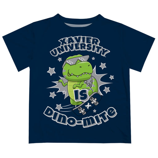 Xavier University Musketeers Vive La Fete Dino-Mite Boys Game Day Blue Short Sleeve Tee