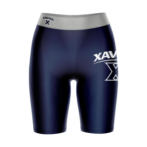 Xavier Musketeers Vive La Fete Game Day Logo on Thigh and Waistband Blue and Gray Women Bike Short 9 Inseam