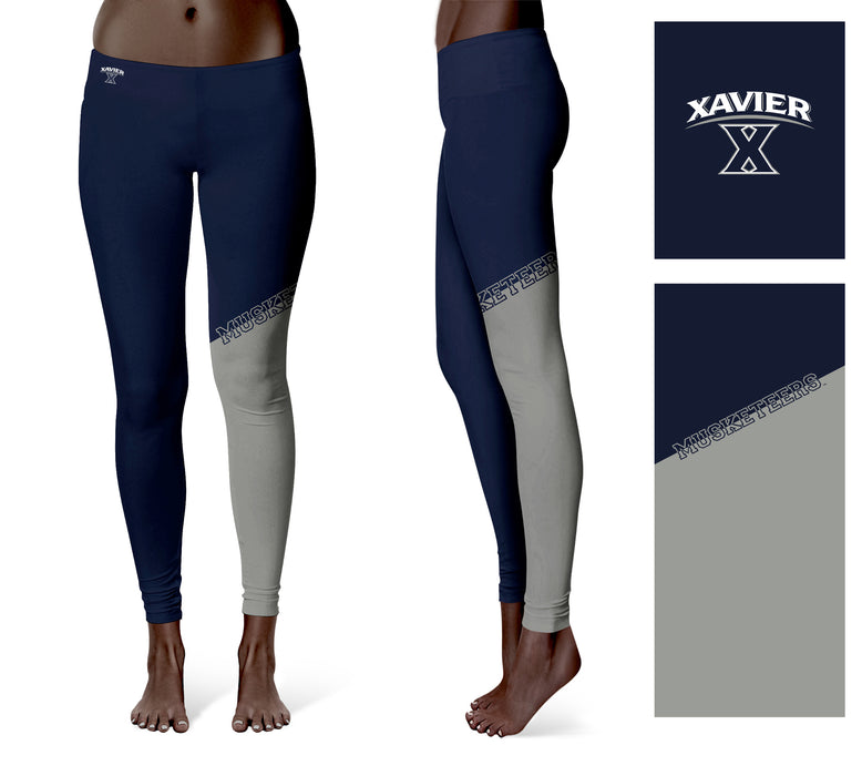 Xavier University Musketeers Vive La Fete Game Day Collegiate Leg Color Block Women Navy Gray Yoga Leggings - Vive La Fête - Online Apparel Store