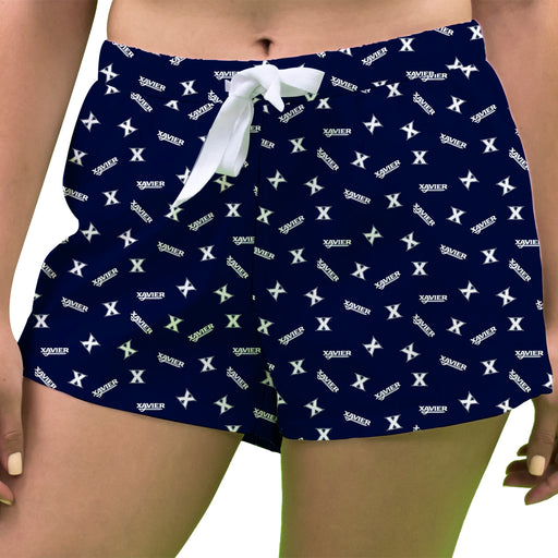Xavier Musketeers Vive La Fete Game Day All Over Logo Women Blue Lounge Shorts