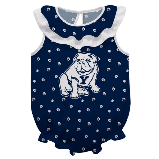 Yale Bulldogs Swirls Navy Sleeveless Ruffle Onesie Logo Bodysuit