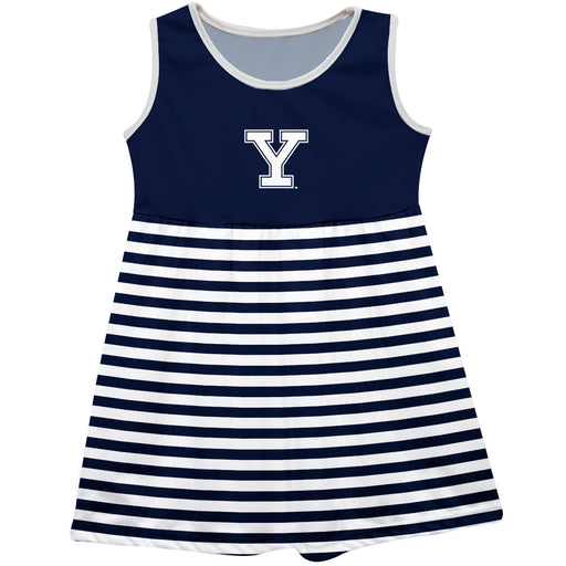 Yale Bulldogs Vive La Fete Girls Game Day Sleeveless Tank Dress Solid Navy Logo Stripes on Skirt