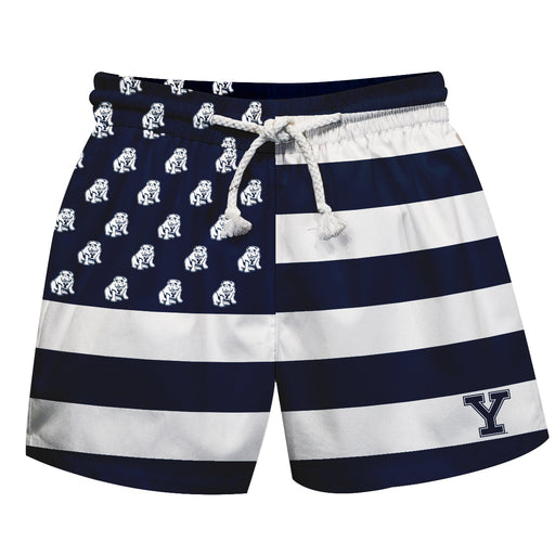 Yale Bulldogs Vive La Fete Game Day Navy White Flag Swimtrunks V1