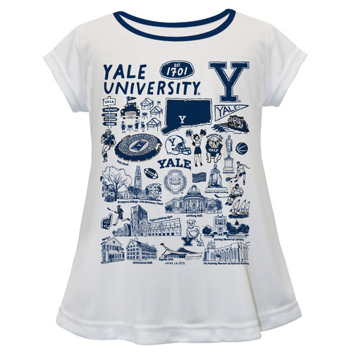 Yale University Bulldogs Hand Sketched Vive La Fete Impressions Artwork White Short Sleeve Top