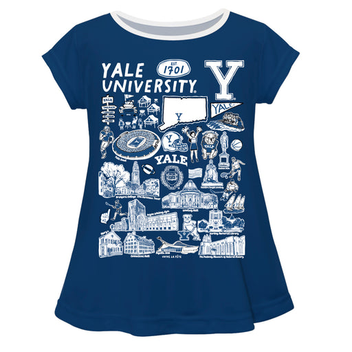 Yale University Bulldogs Hand Sketched Vive La Fete Impressions Artwork Blue Short Sleeve Top