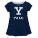 Yale Bulldogs Vive La Fete Girls Game Day Short Sleeve Navy Top with School Logo and Name