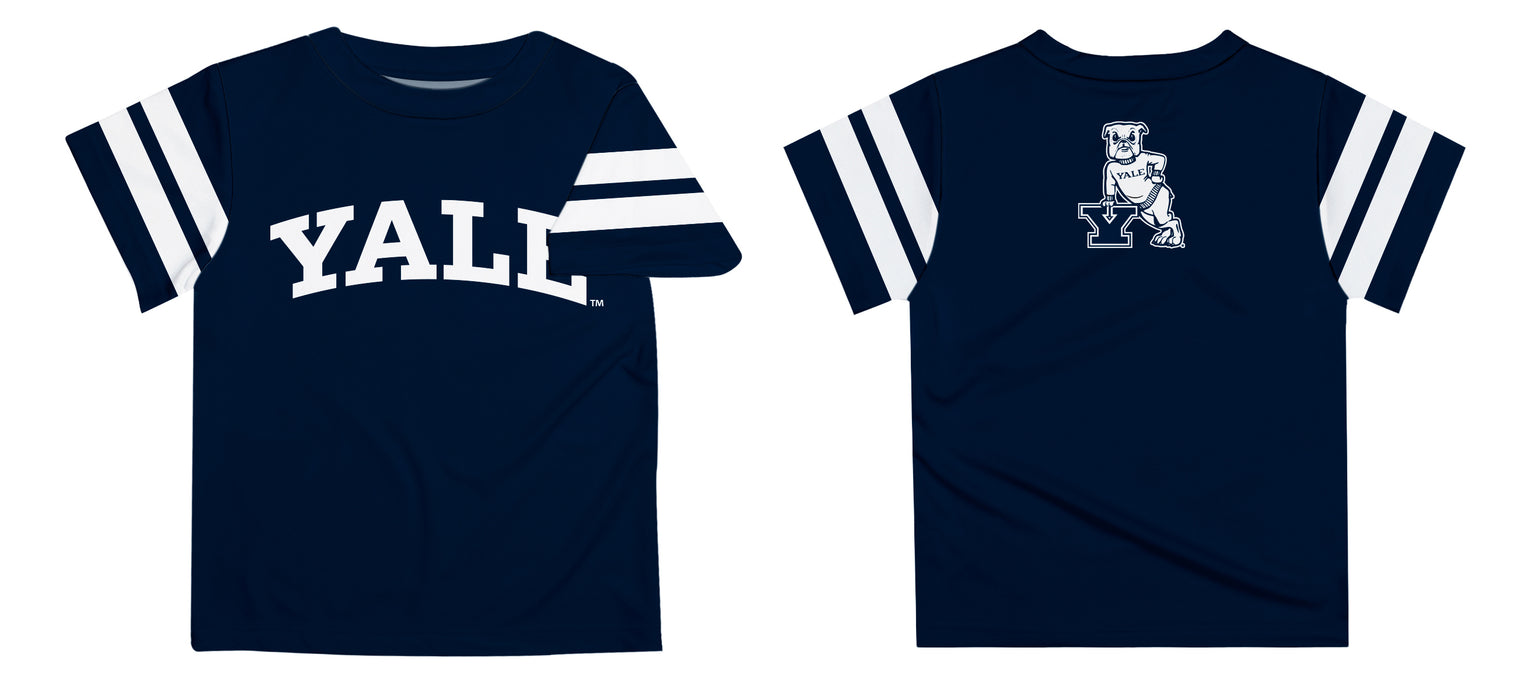 Yale Bulldogs Vive La Fete Boys Game Day Navy Short Sleeve Tee with Stripes on Sleeves - Vive La Fête - Online Apparel Store