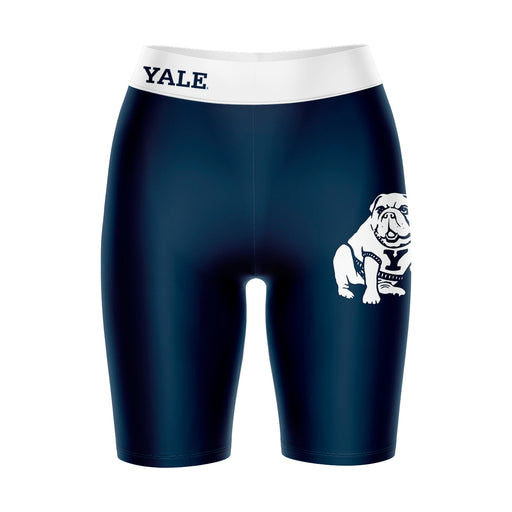 Yale Bulldogs Vive La Fete Game Day Logo on Thigh and Waistband Navy and White Women Bike Short 9 Inseam
