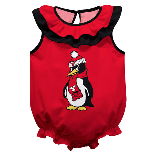 Youngstown State University Penguins Red Sleeveless Ruffle Onesie Logo Bodysuit by Vive La Fete