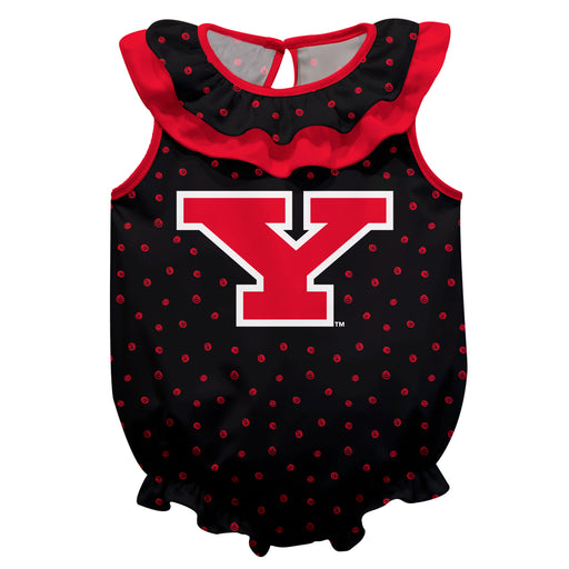 Youngstown State Penguins Swirls Black Sleeveless Ruffle Onesie Logo Bodysuit