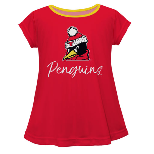 Youngstown State University Penguins Vive La Fete Girls Game Day Short Sleeve Red Top with School Logo and Name