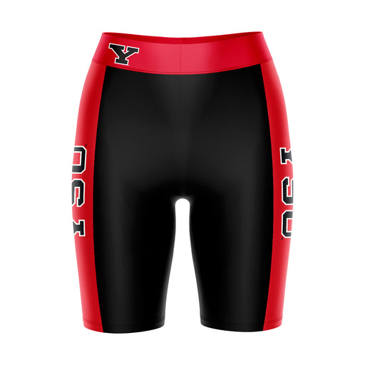 Youngstown State Penguins Vive La Fete Game Day Logo on Waistband and Red Stripes Black Women Bike Short 9 Inseam