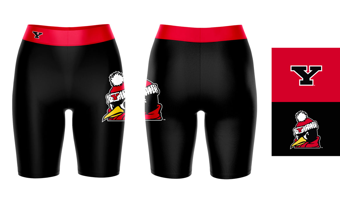 Youngstown State Penguins Vive La Fete Game Day Logo on Thigh and Waistband Black and Red Women Bike Short 9 Inseam - Vive La Fête - Online Apparel Store