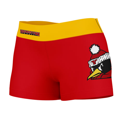 Youngstown State Penguins Vive La Fete Logo on Thigh & Waistband Red Yellow Women Yoga Booty Workout Shorts 3.75 Inseam"