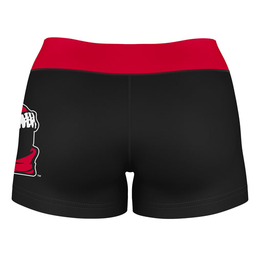 Youngstown State Penguins Vive La Fete Logo on Thigh & Waistband Black & Red Women Yoga Booty Workout Shorts 3.75 Inseam - Vive La Fête - Online Apparel Store