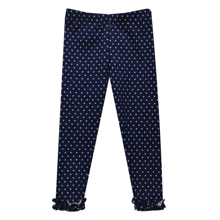 Navy Polka Dots Knit Girls Ruffle Pant - Vive La Fête - Online Apparel Store