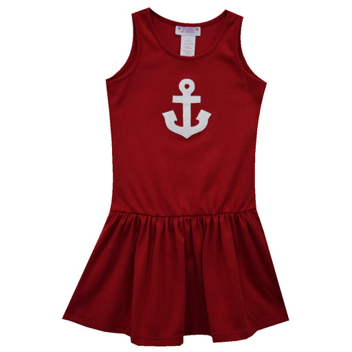 Anchor Away Applique Red Knit Dropped Waist Dress
