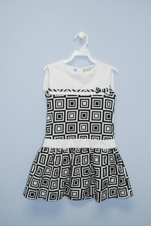 Sleeveless Black/White Cubic Print Sailor Dress