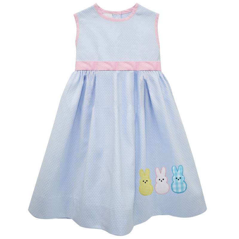 Bunnies Applique Blue Pique Sleeveless Dress