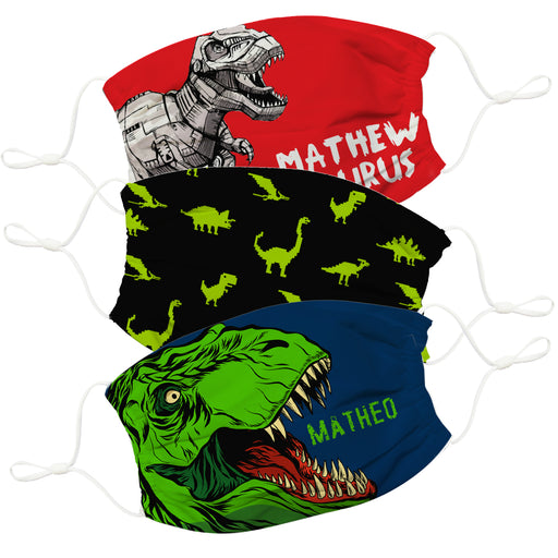 Dinosaurs Name Red and Navy Face Mask Set Of Three - Vive La Fête - Online Apparel Store