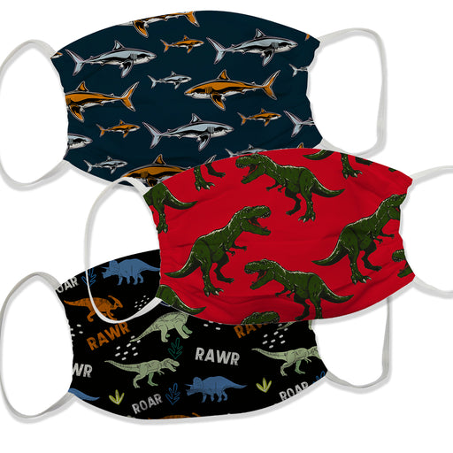 Dino and Shark Navy Red Face Mask Set Of Three - Vive La Fête - Online Apparel Store