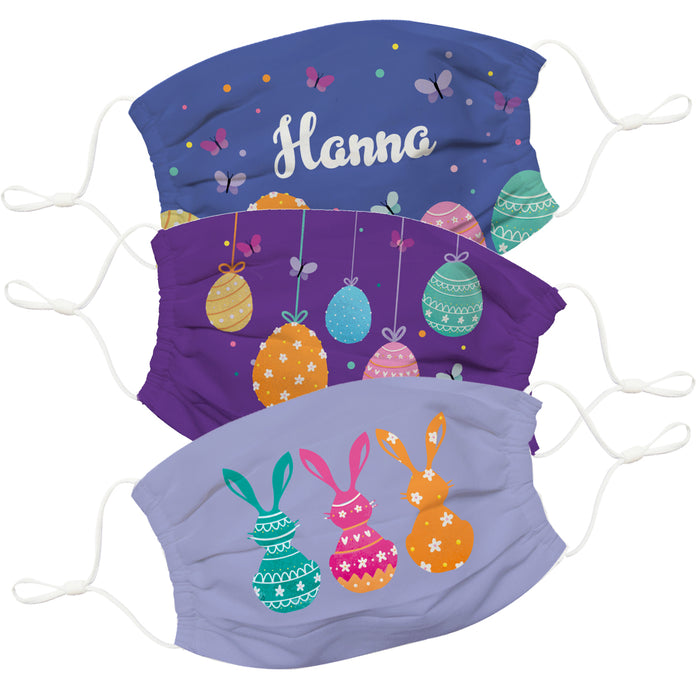 Easter Eggs and Bunny Name Colors Face Mask Set Of Three - Vive La Fête - Online Apparel Store
