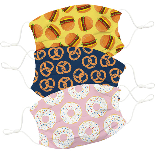 Foods Print Yellow Navy and Pink Face Mask Set of Three - Vive La Fête - Online Apparel Store