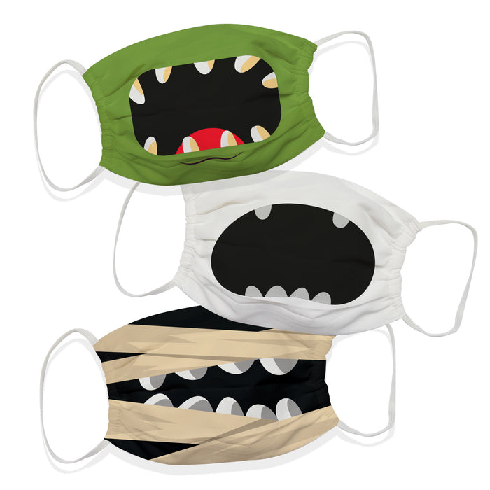 Halloween Monster Smiles Colors Face Mask Set Of  Three - Vive La Fête - Online Apparel Store
