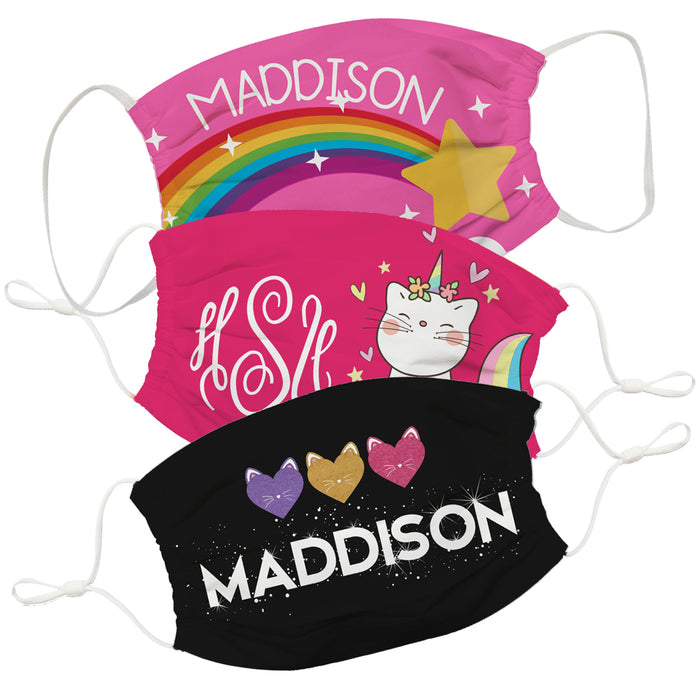 Rainbow and Cat Personalized Colors Face Mask Set Of Three - Vive La Fête - Online Apparel Store