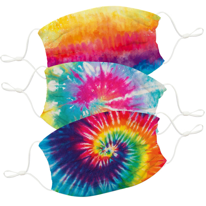 Tie Dye Print Rainbow Colors Face Mask Set of Three - Vive La Fête - Online Apparel Store