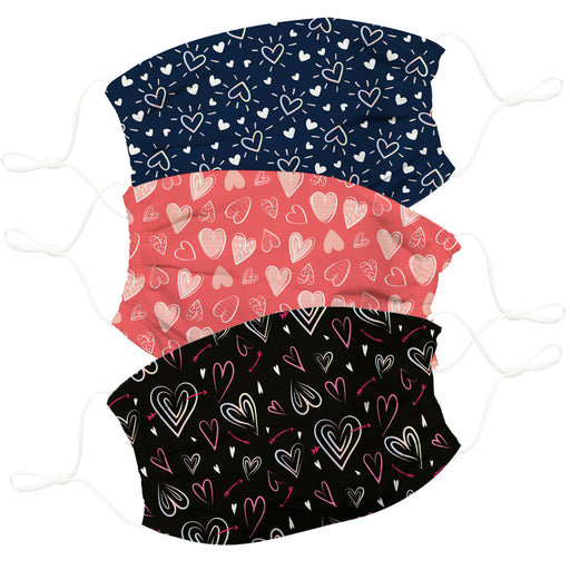 Valentines Hearts Print Color Face Mask Set of Three - Vive La Fête - Online Apparel Store