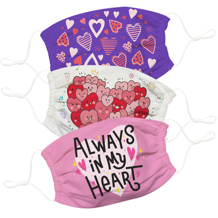 Valentines Hearts Purple and Pink Face Mask Set of Three - Vive La Fête - Online Apparel Store