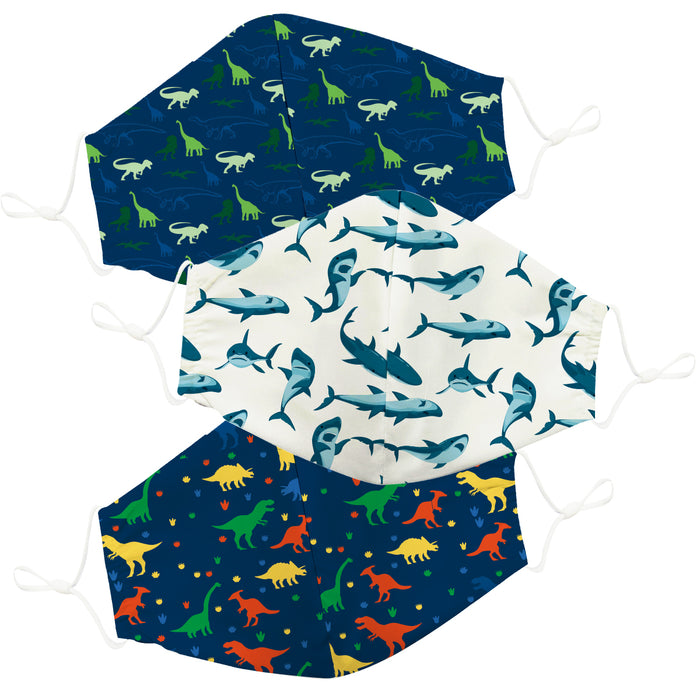 Dinosaurs and Sharks Print Navy Face Mask Set of Three - Vive La Fête - Online Apparel Store