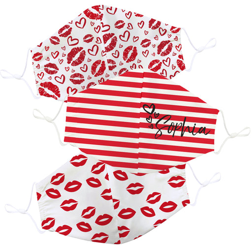Valentine Name Red and White Face Mask Set Of Three - Vive La Fête - Online Apparel Store