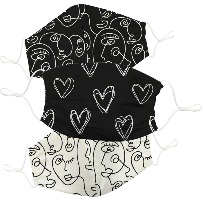 Hearts White and Black Face Mask Set of Three - Vive La Fête - Online Apparel Store