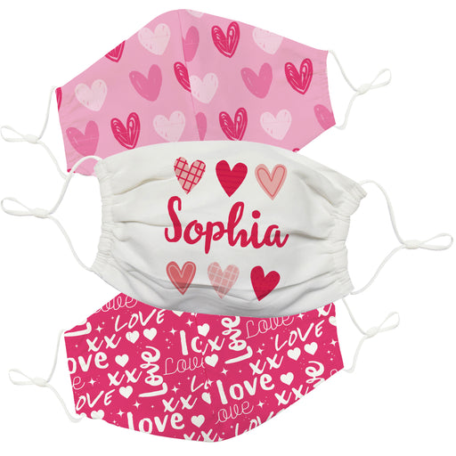 Valentine Name Pink and White Face Mask Set Of Three - Vive La Fête - Online Apparel Store