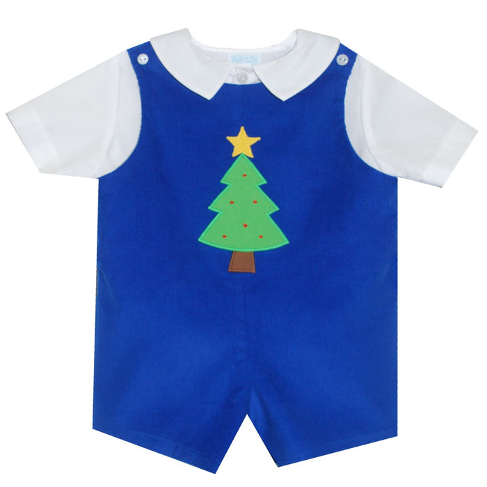 Xmas Tree Applique Boys Shortall and Shirt