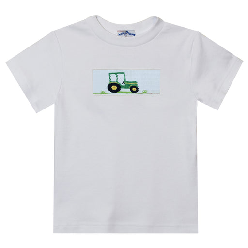 Tractor Smocked White Short Sleeve Boys Tee shirt - Vive La Fête - Online Apparel Store