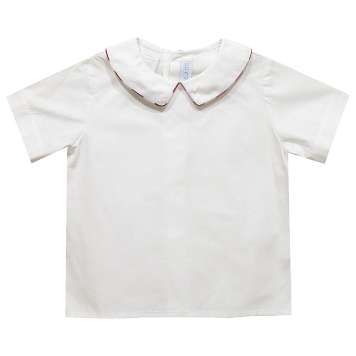 Smocked White Pique Boys Shirt Short Sleeve