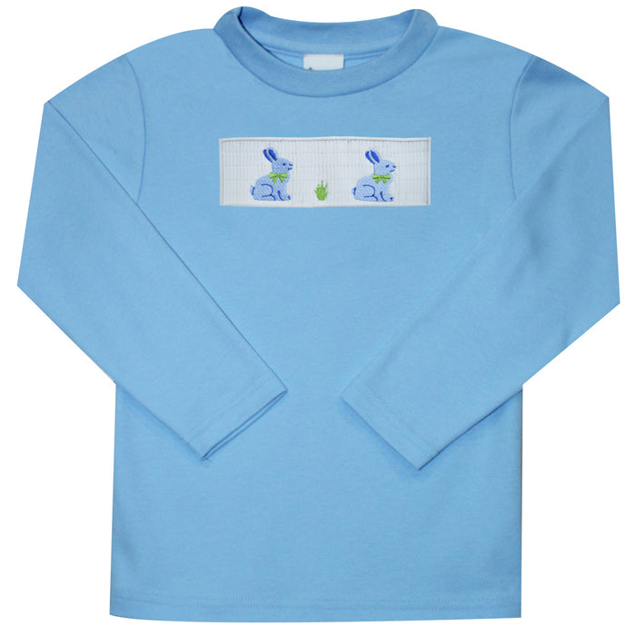 Bunnies Embroidery Light Blue Long Sleeve Boys Tee Shirt
