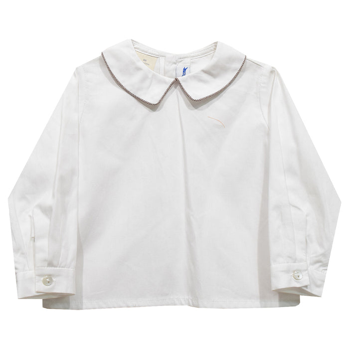 White Pique Long Sleeve Boys Collared Shirt