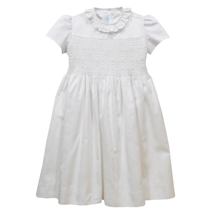 Geometric Smocked White Pique Short Sleeve Dress