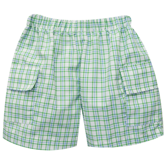 Plaid Green and Blue Boys Cargo Short