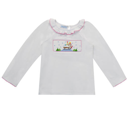 Snowman Smocked Girls Knit Ruffle Long Sleeve Top - Vive La Fête - Online Apparel Store