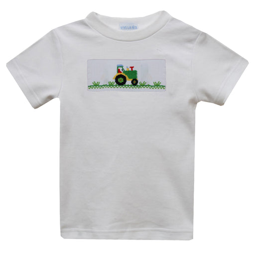 Tractor Smocked White Knit Shirt Short Sleeve - Vive La Fête - Online Apparel Store