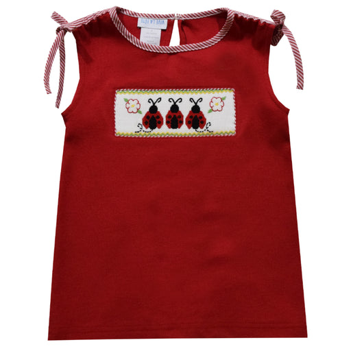 Ladybugs Smocked Red Knit Girls Knit Top With Lace - Vive La Fête - Online Apparel Store